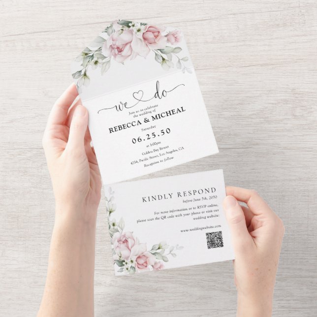 Blush Pink Roses All in One Wedding Invite (Tearaway)