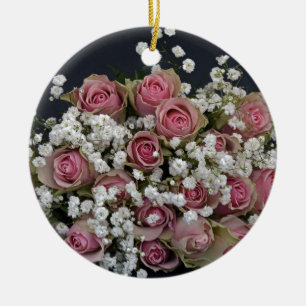 Blush Pink Roses and Baby's Breath Ceramic Ornament