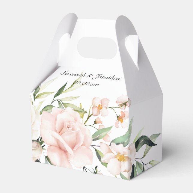 Blush Pink Roses and Eucalyptus Greenery Wedding Favour Box (Front Side)