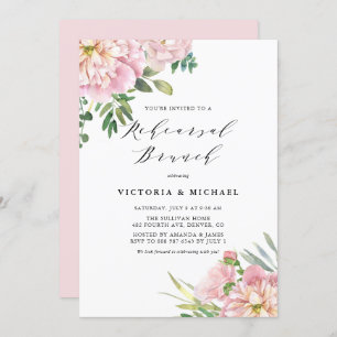 Blush Pink Roses and Hydrangeas Rehearsal Brunch Invitation