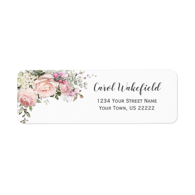 Blush Pink Roses and Rosebuds Return Address Label (Front)