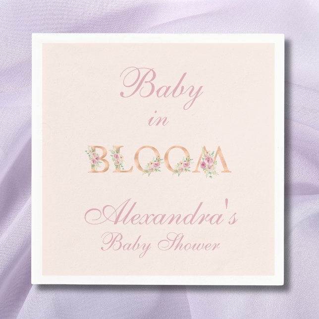 Blush Pink Roses Baby in Bloom Baby Shower Napkin (Creator Uploaded)