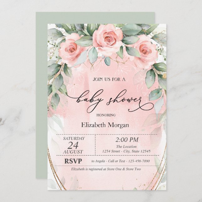 Blush Pink Roses Baby Shower  Invitation (Front/Back)