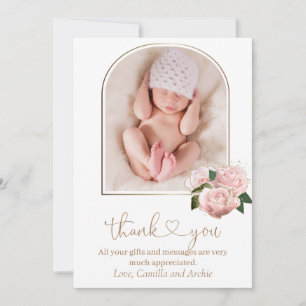 Blush Pink Roses Baptism Christening  Thank You Card