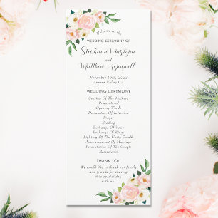 Blush Pink Roses Botanical Watercolor Wedding Program