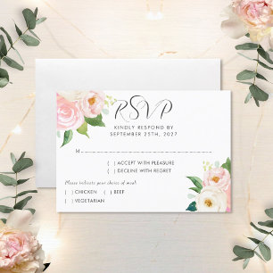 Blush Pink Roses Botanical Watercolor Wedding RSVP Card