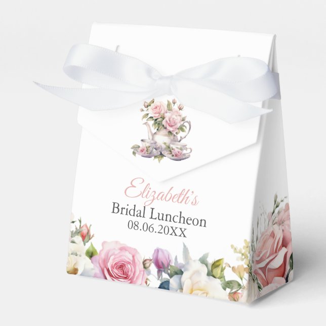 Blush Pink Roses Bridal Luncheon Tea Brunch Favour Box (Front Side)