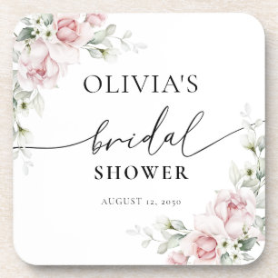 Blush Pink Roses Bridal Shower beverage coaster