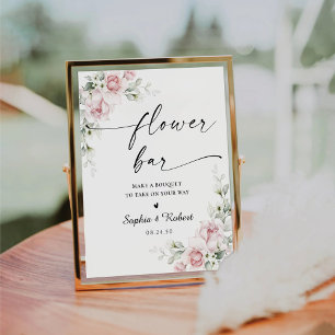 Blush Pink Roses Bridal Shower Flower Bar Sign