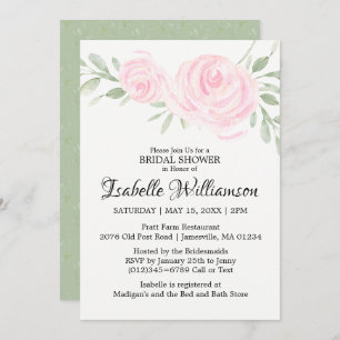 Blush Pink Roses Bridal Shower Invitations