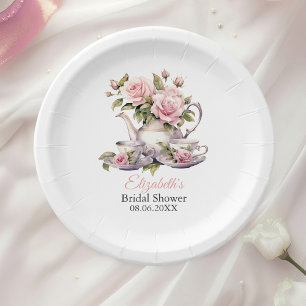 Blush Pink Roses Bridal Shower Tea Brunch Paper Plate