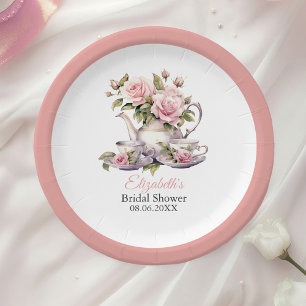 Blush Pink Roses Bridal Shower Tea Brunch Paper Plate