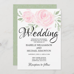 Blush Pink Roses & Calligraphy Wedding Invitations