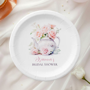 Blush Pink Roses Elegant Bridal Shower Paper Plate