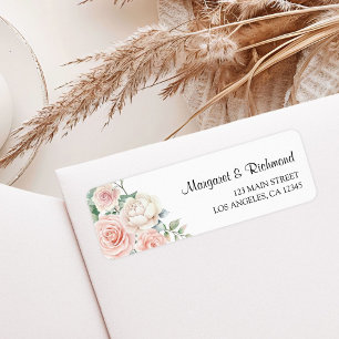 Blush Pink Roses Elegant Wedding Return Address Label