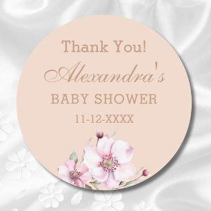 Blush Pink Roses Floral Baby Shower Thank You Classic Round Sticker