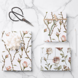 Blush Pink Roses Floral Birthday Wrapping Paper Sheet