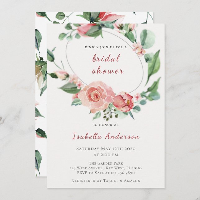 Blush Pink Roses Floral Bridal Shower Invitation (Front/Back)