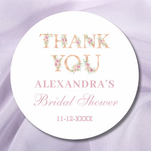 Blush Pink Roses Floral Bridal Shower Thank You Classic Round Sticker