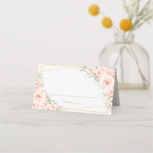 Blush Pink Roses Floral Gold Geometric Place Card