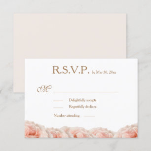 Blush Pink Roses Floral Gold White Wedding RSVP Invitation