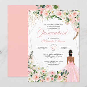 Blush Pink Roses Floral Quinceanera Celebration Invitation