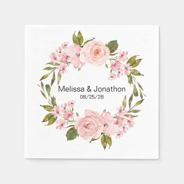 Blush Pink Roses Floral Romantic Wedding Napkins (Front)