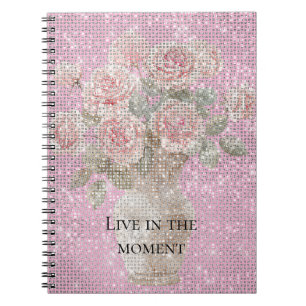 Blush Pink Roses Floral Sparkle  Notebook