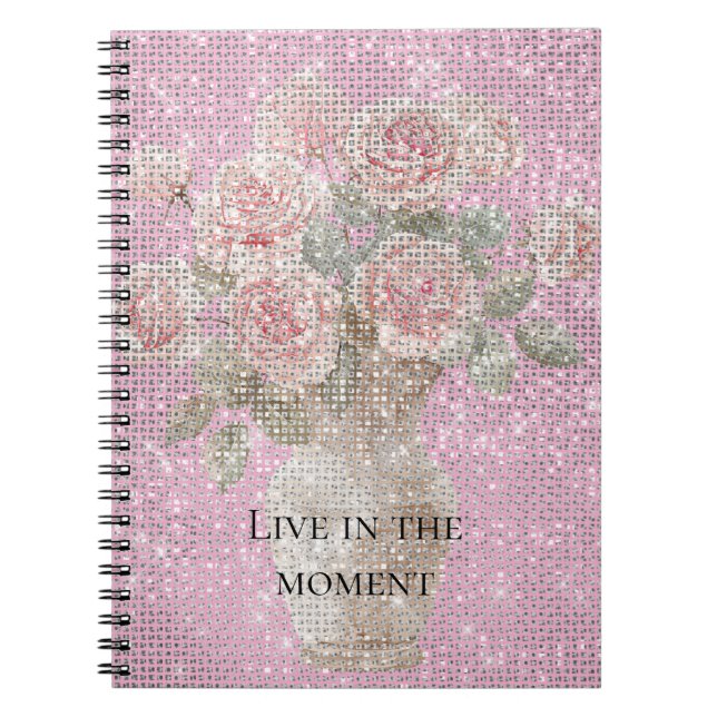 Blush Pink Roses Floral Sparkle  Notebook (Front)