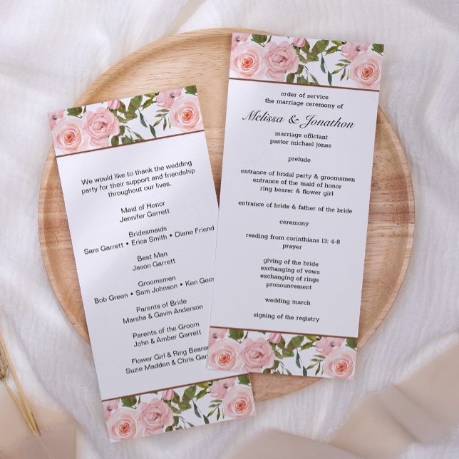 Blush Pink Roses Floral Wedding Program (Creator Uploaded)