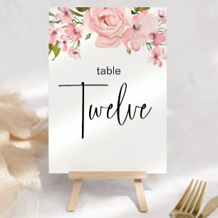 Blush Pink Roses Floral Wedding Table Number