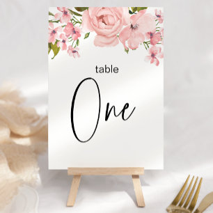 Blush Pink Roses Floral Wedding Table Number