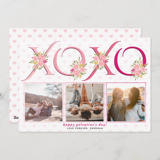 Blush pink roses floral XOXO photo Galentines Day Holiday Card (Front/Back)