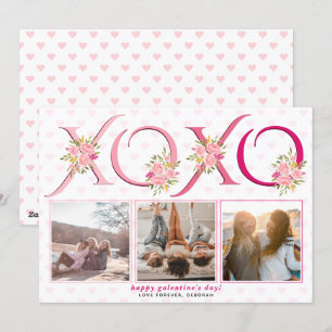 Blush pink roses floral XOXO photo Galentines Day Holiday Card