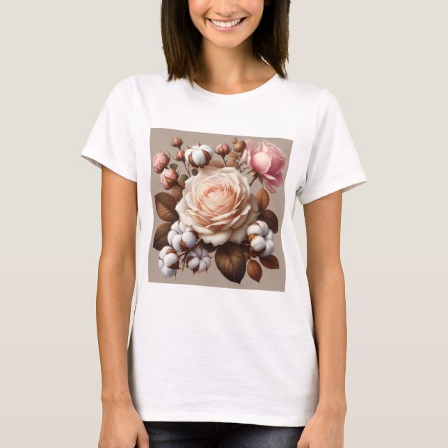 Blush Pink roses flowers floral  T-Shirt (Front)