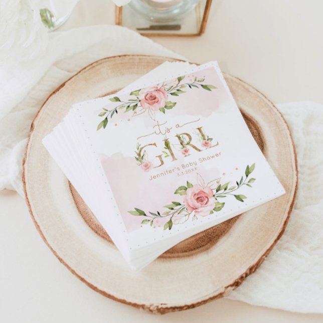 Blush pink roses girl baby shower napkins (Creator Uploaded)