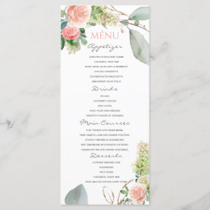 Blush Pink Roses Girl Baptism Menu