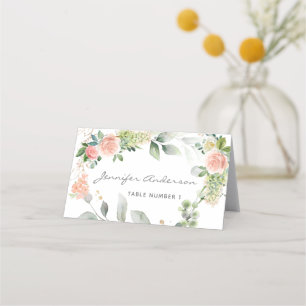Blush Pink Roses Girl Baptism Place Card