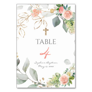 Blush Pink roses Girl Baptism Table Number