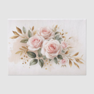 Blush Pink Roses Gold Elements Decoupage Tissue Paper