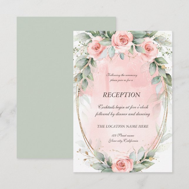 Blush Pink Roses Gold Frame Reception   Invitation (Front/Back)