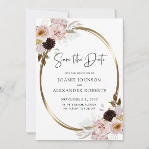 Blush Pink Roses Gold Metallic Save the Date