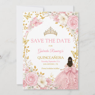 Blush Pink Roses Golden Quinceañera Save the Date