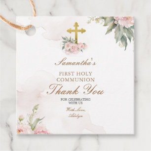 Blush Pink Roses Holy Communion Thank You Tag