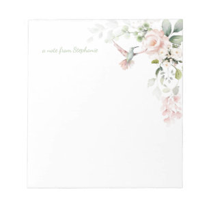 Blush Pink Roses Hummingbirds Greenery Notepad