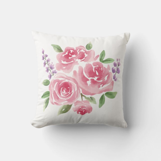 Blush Pink Roses & Lavender Cushion (Front)