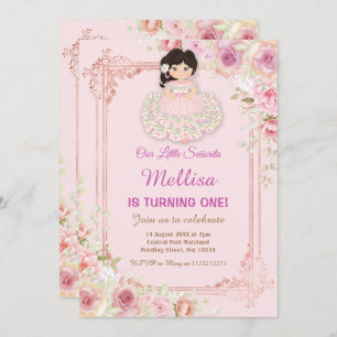 Blush Pink Roses Mexican Girl Fiesta Birthday   Invitation