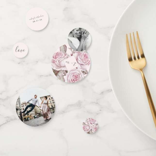 Blush Pink Roses Photo and Name Wedding Confetti (Group)