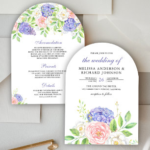 Blush Pink Roses Purple Hydrangea Floral Wedding Invitation