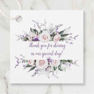 Blush Pink Roses Purple Wildflowers Frame Wedding Favour Tags